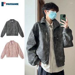 Men's Jackets Suede Leather Jacket Men Loose Harajuku Handsome Motorcycle Pilot Coats Woman Vintage Spring Autumn Bomber Zipper PU Outwear