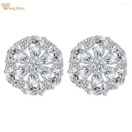 Stud Earrings Wong Rain 925 Sterling Silver 6 8MM Flower Lab High Carbon Diamond Gemstone Studs Fine Jewellery For Women Wholesale