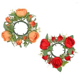 Candle Holders 2 Pcs Wedding Decore Artificial Leaf Rings Decorations Wreath Floral Plastic Wreaths Party
