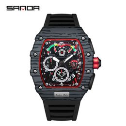 29 Sanda's New Barrel Shaped Fashionable and Trendy Quartz Watch, Fluorescent Calendar Hollowed Out Men's Watch 62