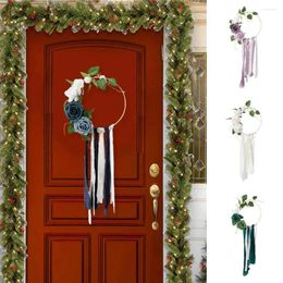 Decorative Flowers Christmas Wreath Handmade Artificial Flower With Lace Ribbon Bamboo Link Day Home Wall Hanging Decoration Festive Party