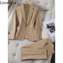 Women's Two Piece Pants Blazer And Trouser Apricot Black Solid Formal 2 Set Office Ladies Business Work Wear Pant Suit Women