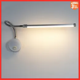 Wall Lamp LED Bedroom Light Bedside Reading Lighting With Knob Switch Aluminium 360 Degree Angle Adjustable AC90-260V