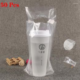 Storage Bags 50pcs Disposable Cup Transparent Coffee Doggy Bag Take-Away Drinking Packing Pastic Single Cups Holder