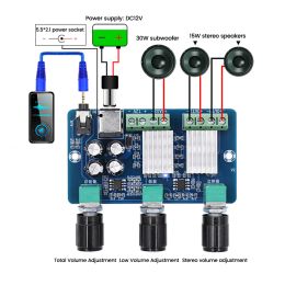 Amplifier DC 12V 2*15W+30W XHA355 Digital Power Amplifier 2.1 Channel with Tuning HD Sound Quality Audio Digital Sound Amplifier Board