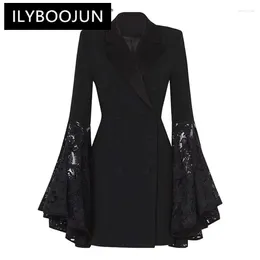 Women's Suits ILYBOOJUN Slim Patchwork Lace Blazers For Women Notched Collar Long Sleeve Temperament Blazer Female Autumn Clothes 2024