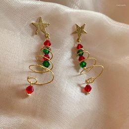 Stud Earrings Girl's Contrasting Colour Design Hand-made Exquisite Swirling Christmas Tree Gift Year's Jewellery