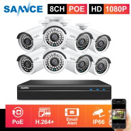 System SANNCE 8CH POE 5MP NVR Kit CCTV Security System 4/6/8pcs 2MP IR Outdoor Waterproof IP Camera Mic Audio in Video Surveillance Kit