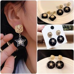 Dangle Earrings For Women Retro Pentagonal Star 2024 Geometric Black Square Round Jewelry Accessories Wholesale