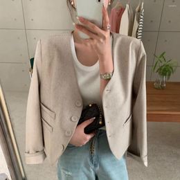Women's Suits Spring V Neck Short Blazer Coat Jacket Bright Line Design Slim Fit Outwears Female Tops 2024