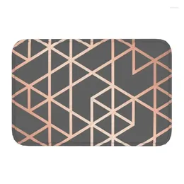 Carpets Rose Gold And Gray Geometric Pattern Floor Door Kitchen Bath Mats Anti-Slip Outdoor Abstract Doormat Toilet Entrance Rug Carpet