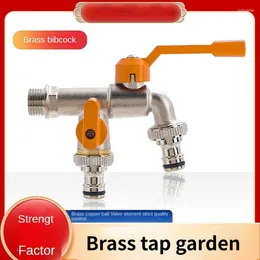 Bathroom Sink Faucets Brass Faucet Garden Outdoor Balcony Mop Pool One In Two Out Household Double Hole Water Nozzle