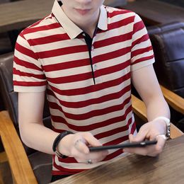 Summer Daily Large Men's Middle Aged T-shirt Trendy Business POLO Men's Striped Casual Sea Soul Shirt