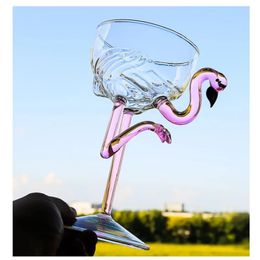 1 Piece 200ml/6oz Elegant Clear Pink Flamingo Stem Goblet Glass Champagne Coupe Martini Cocktail Glasses Cup for Bar Party 240410