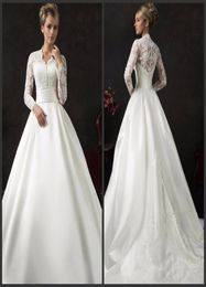 Count Train Wedding Dresses Long Sleeve Iullsion Bodice Sexy Jewel Neck Covered Bottons Elegant Lace Appliques Wonderful Beautiful2851759