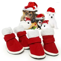 Dog Apparel Pet Christmas Shoes Plus Velvet 4Pcs Snow Boots Holiday Dress Up Non-Slip Puppy Supplies
