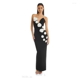 Casual Dresses Babatique Black Sexy Backless Flower Design Pearl Suspender Bandage Dress Sleeveless Maxi Club Party