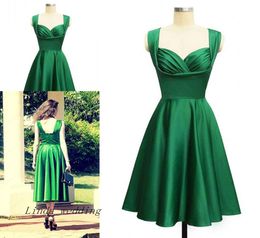 Vintage 1950039s Elegance Emerald Green Cocktail Dress High Quality Real Po Tea Length Short Party Prom and Homecoming Dress1446684