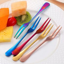 Forks 2Pcs Stainless Steel Fruit Fork Two-tine Cake Dessert Snack Bento Accessories Home Party Supplies Kitchen Tool