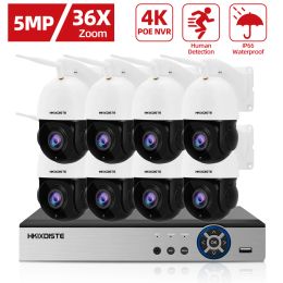 System 5MP HD Two Way Audio WiFi IP Camera Kit Outdoor 36X Zoom POE Security PTZ Camera 8CH NVR POE Human Detection CCTV Cam System P2P