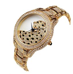 New Full Diamond Female Leopard CZ Watch Round Spiral Crown Quartz Women039s Watch Luxury Designer Jewelry7901516