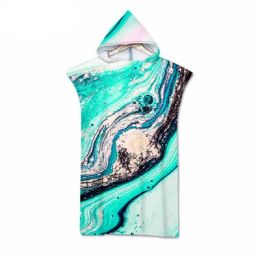 Accessories Fashion Sea Waves Pattern Quick Drying Changing Robe Beach Surf Poncho Towel Hooded Bath Towel With Cloak Bathrobe For Adult