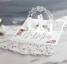 10Pcs European Laser Cut Wedding Invitations Card 3D Tri-Fold Lace Heart Elegant Greeting Cards Wedding Party Favours Decoration 240323