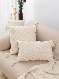 Pillow One Beige Tufted Pillowcase Fringed Lumbar Fits The Sofa Bedroom