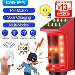 Kits Onvian Solar Alarm Motion Detector 110dB by Wireless Remote Control Smart Home PIR Motion Sensors Waterproof Security Protection