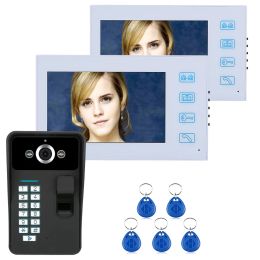 Intercom 2 Monitor 7" TFT Fingerprint Recognition RFID Password Video Door Phone Intercom Doorbell with IRCUT HD 1000TVL Camera