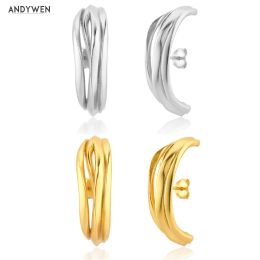 Earrings ANDYWEN 925 Sterling Silver Gold Thick Large Three Line Circle Earring Womne Fashion Fine Geometric Party Jewelry 2021 Clips