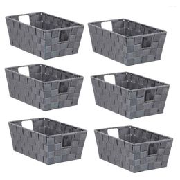 Storage Boxes Small Polyester Woven Strap With Box Handle Gray Pack Of 6