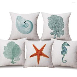 Pillow Red Coral Conch Starfish Covers Ocean World Sea Horse Decorative Pillows For Sofa Living Room Decoration