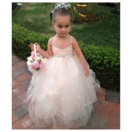 Dresses Flower Girl Dresses with Tiered Skirt Jewel Neck Applique First Communion Dresses Beads Gold Satin Girls Birthday Dresses Knee Len