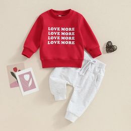 Clothing Sets Toddler Spring Cotton Clothes Girl Boy Valentine's Day Letter Print Long Sleeve Sweatshirt Solid Color Pants Set 2 Pcs Outfits