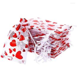 Gift Wrap 10pcs/lot Love Heart Organza Drawstring Candy Jewellery Storage Bag Pouch Wedding Valentine's Day Party Table Decoration