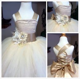 Dresses Wholesale Champagne Ball Gown Flower Girl Dresses Cheap Spaghetti Satin Tulle Girls Pageant Dresses Lace Flower Pageant Dresses Fo