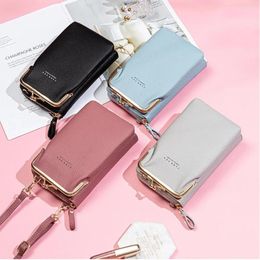 Storage Bags Brand Women Bag PU Leather Shoulder Strap Handbag Shopping Smartphone Wallet Metal Screen Cell Phone Purse Drop Ship
