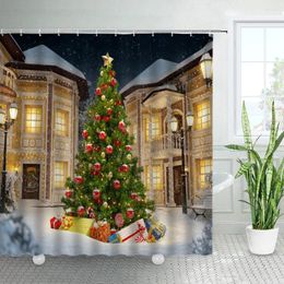 Shower Curtains Christmas Trees Year Bathroom Decor City Winter Landscape Curtain Sets Xmas Polyester Fabric Bath