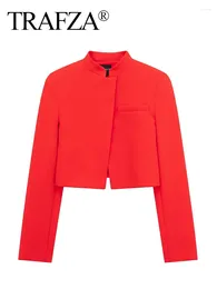 Women's Jackets TRAFZA 2024 Spring Suit Coat For Women Fashion Slim Blazer Jacket Female Chic Versatile Outerwear Cardigan Top