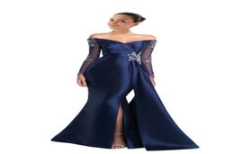 Long Sleeves Off shoulder Evening Dresses Formal Gowns Elegant Designer Illusion Crystal Beaded Cheap Long Slits Prom pageant Dres8737977
