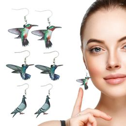 Dangle Earrings Fashion Acrylic Bird For Women Girl Cute Hummingbird Pigeon Flying Animal Drop Funny Novelty Jewellery Gift