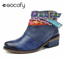 Socofy Genuine Leather Women Boots Vintage Bohemian Ankle Boots Women Shoes Zipper Low Heel Ladies Shoes Woman Botas Mujer 2010201448362