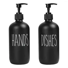 Liquid Soap Dispenser Set 2 Pack Contains Dish And 16 Oz Glass With Pump (Black)