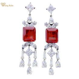 Earrings Wong Rain Boho 925 Sterling Silver Emerald Cut Ruby High Carbon Diamonds Gemstone Drop Dangle Earrings Fine Jewellery Wholesale