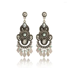 Dangle Earrings Fashion Bohemian Style Drop Antique Rhodium Color Intricate Pattern For Women Casual Jewelry