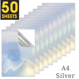 Paper 50 Sheets PET Silver Self Adhesive Sticker Printable Vinyl Sticker Paper for Inkjet Printer 210mm x 297mm Print Paper DIY Label