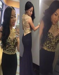 Dazzling Black And Gold Beaded Prom Dresses Fitted 2023 Mermaid Crystal Elegant Women Sheer Back Formal Long Evening Party Gowns4004634