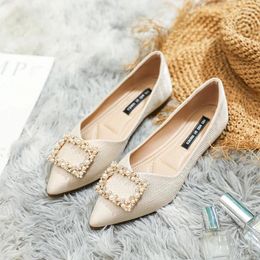 Casual Shoes Pointed Ballet 2024 Spring And Autumn Pearl Shallow Mouth Soft Sole Flat Fashion Large Women's