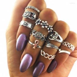 Cluster Rings 11/set Charm Retro Flowers Leaf Moon Midi Finger Ring Set For Women Girl Vintage Boho Party Punk Jewellery Gift